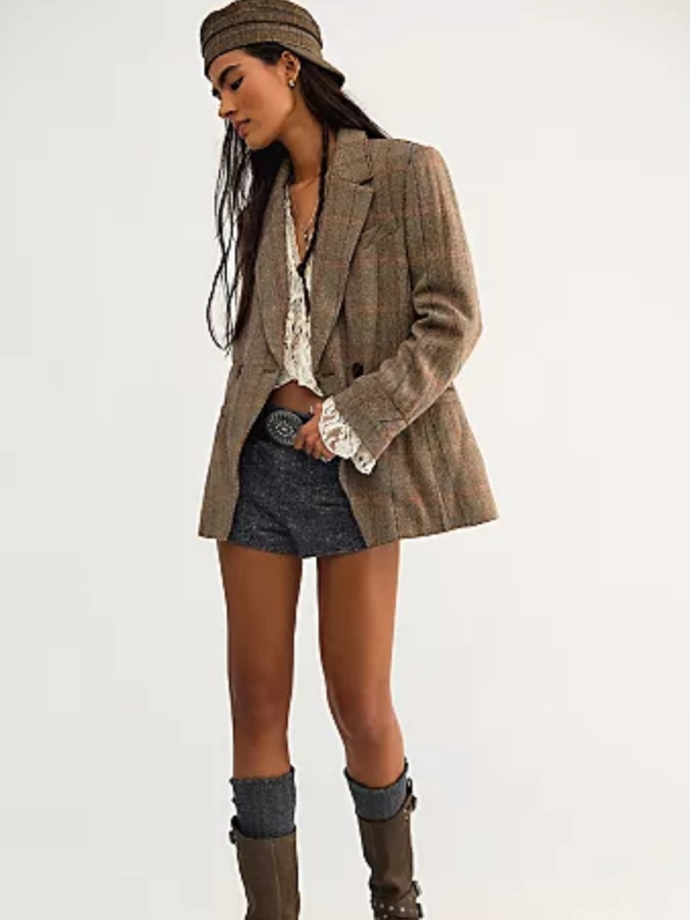 BNWT free people $335 Dean blazer chocolate combo super oversized